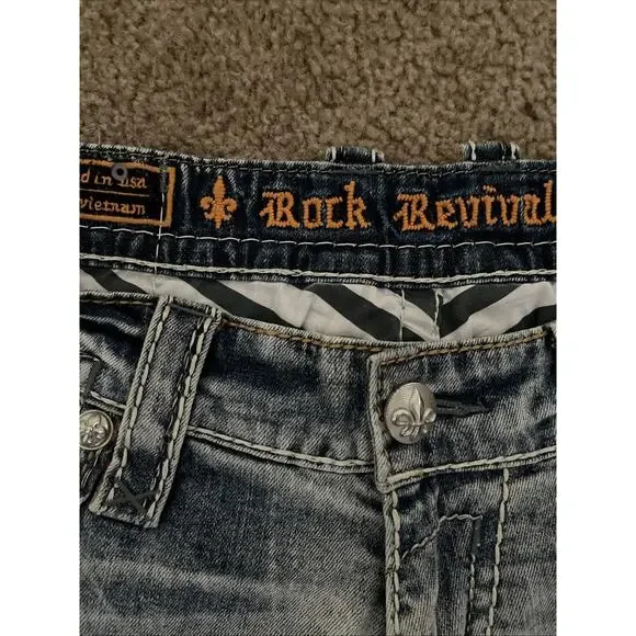 Rock Revival Jeans Mens Fenn 38 Relaxed Straight Blue Distressed
